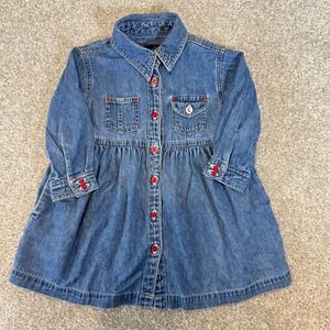 Gap Kids Upcycle Denim Dress XXS Age 2-3 Red Accents Jean Shirt‎ Dress Horse